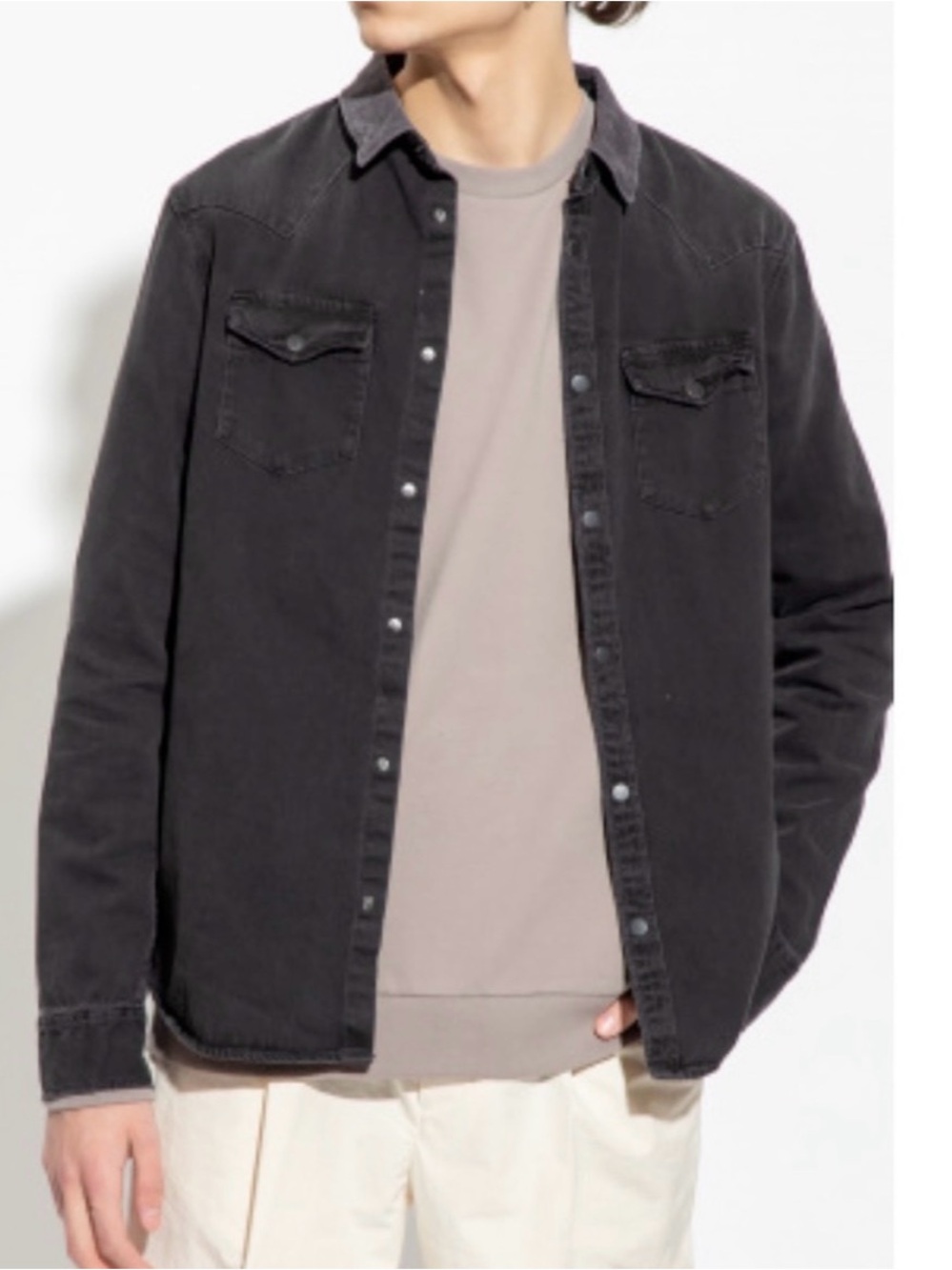 All Saints Flaxton Denim Shirt Washed Black Slim Fit Men's XL
